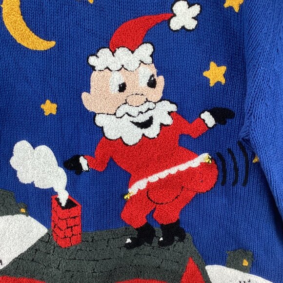 Christmas Men’s Sweater Santa Jingle Blue Size XL Xlarge‎ Booty Santa Bells - Picture 4 of 12